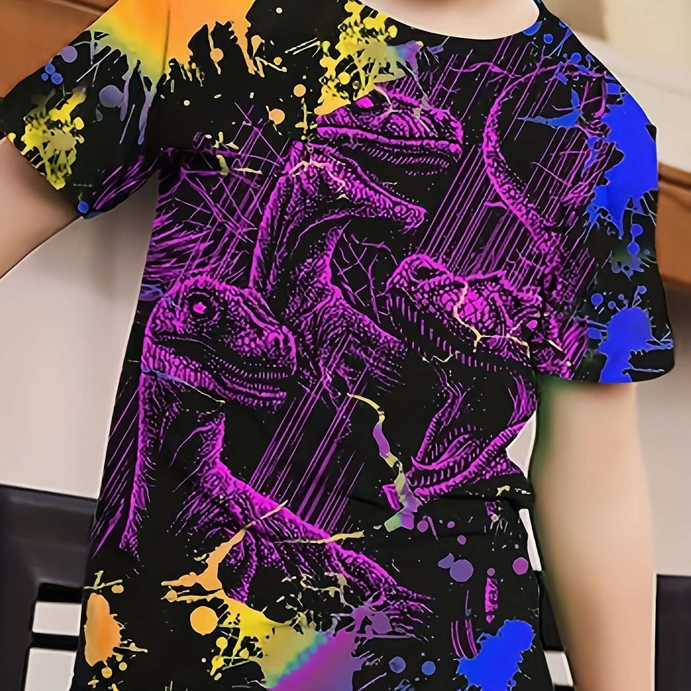 Boy's Splatter Dinosaur Graphic T shirt Casual Breathable Tee