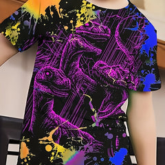 Boy's Splatter Dinosaur Graphic T shirt Casual Breathable Tee