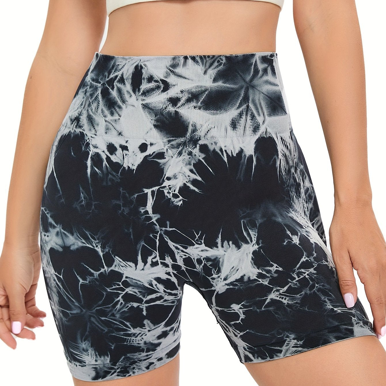 Tie Dye High Waist Yoga Shorts with Wide Waistband - Fitness & Activewear
