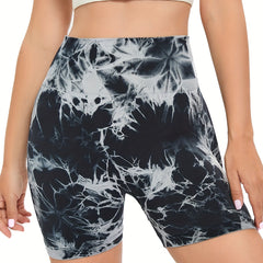 Tie Dye High Waist Yoga Shorts with Wide Waistband - Fitness & Activewear