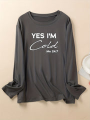 Slogan Print Long Sleeve Round Neck Loungewear Top