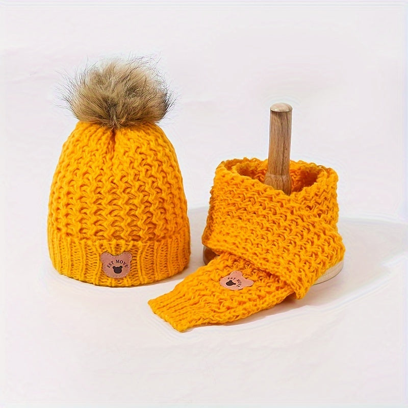Kids Winter Hat And Scarf Set Warm Knitted Boys Girls