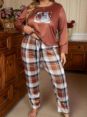Cat Print Tee & Plaid Pants Lounge Set