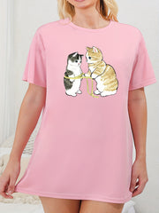 Cats Print Lounge Dress Short Sleeve Nightdress