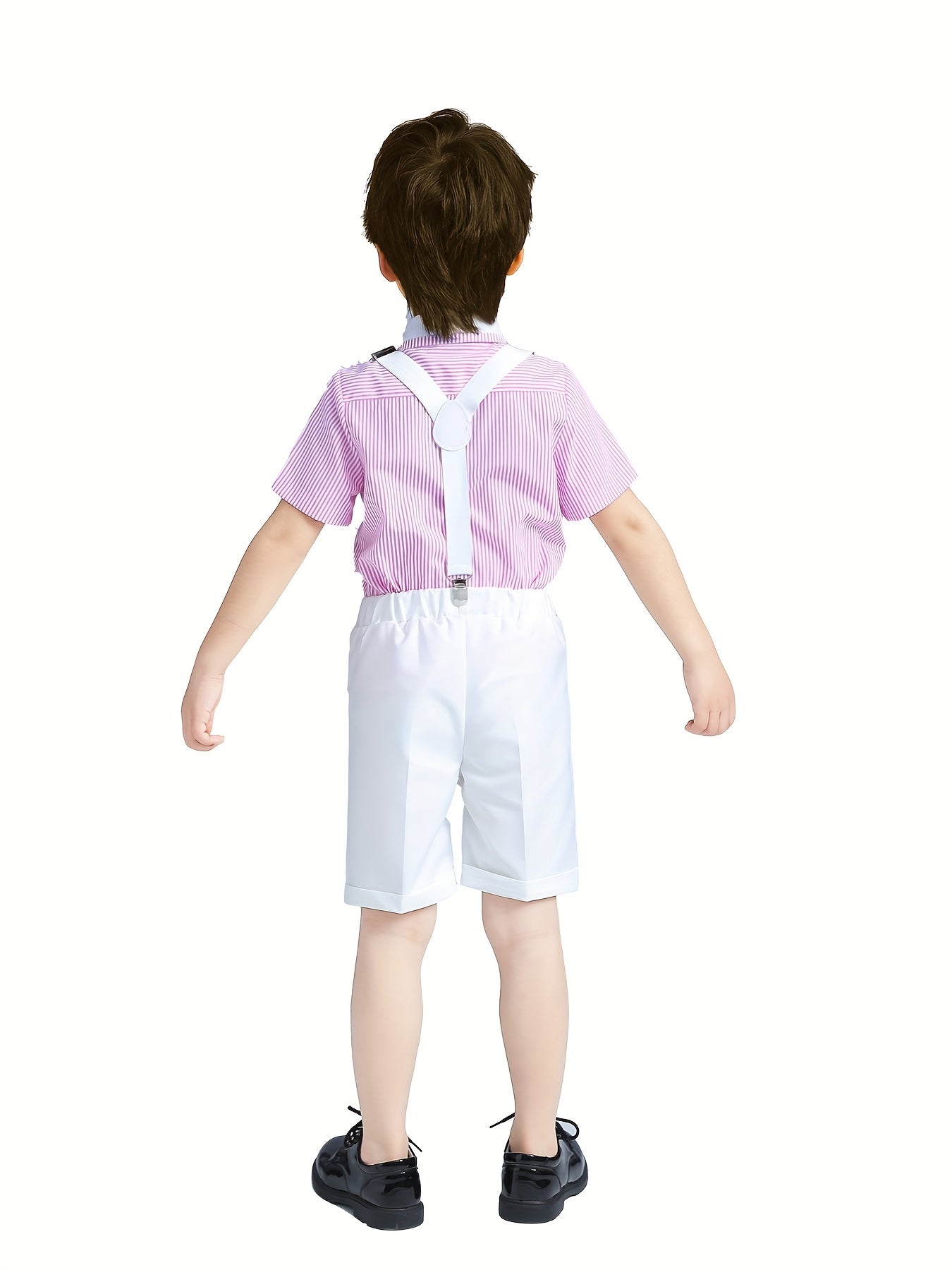 Boys Striped Shirt & Overalls Set with Bow Tie