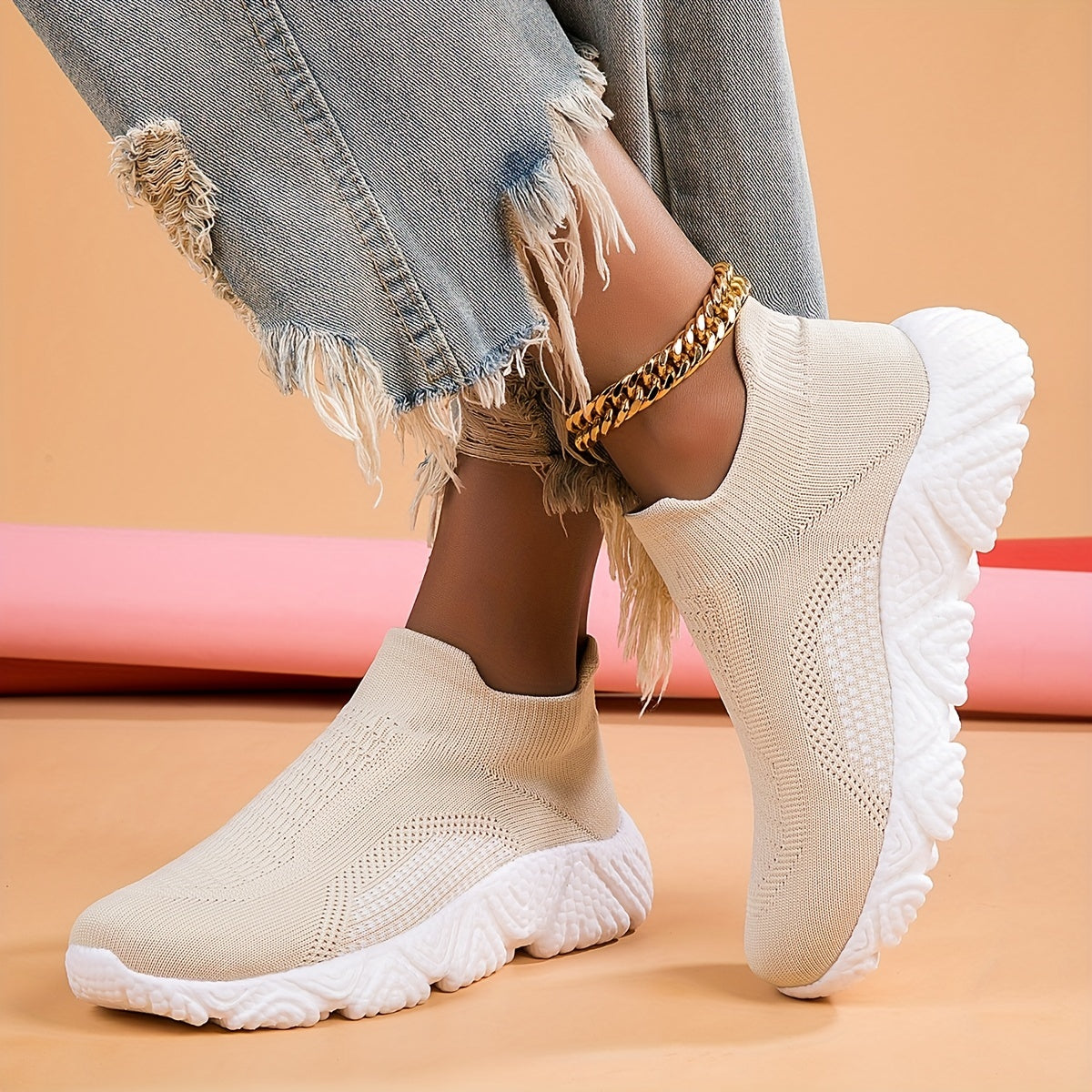 Women's Breathable Knit Sneakers Lightweight Slip On Shoes