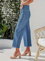 Cropped Jeans Button Fly Loose Fit Straight Leg Denim Pants