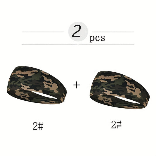 2pcs Men's Camo Print Sweatband for Gym Yoga & Running & Gray Camouflage