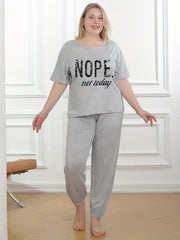 Slogan Print Pajama Set - T Shirt & Joggers Home Wear