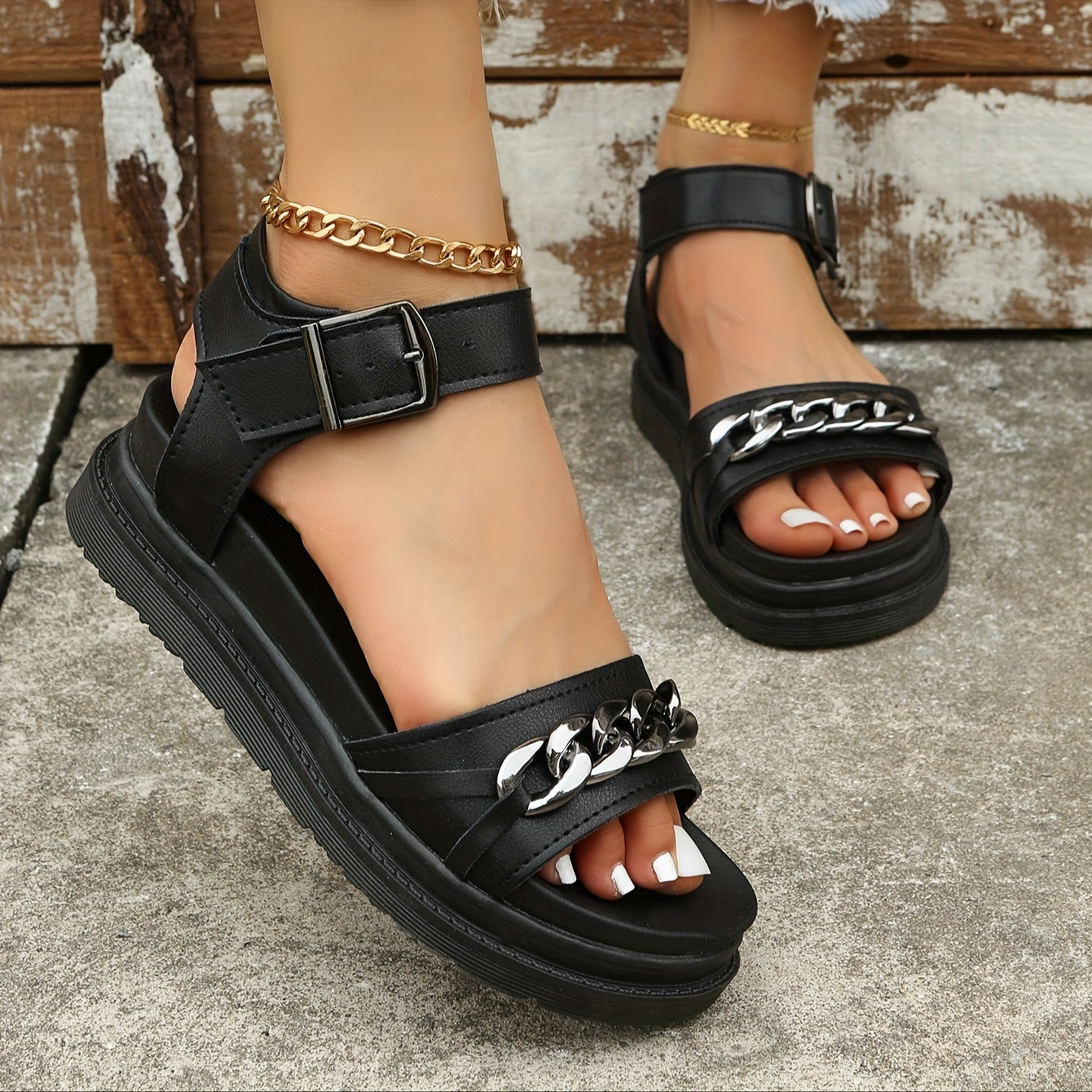 Women's Platform Sandals Chain Decor Summer Sandals