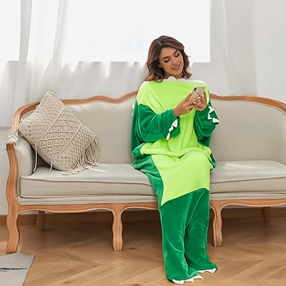 Funny Dinosaur Hoodie Wearable Shark Blanket Soft Cozy Flannel Sleeping Bag