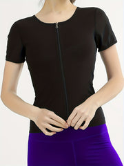 Zipper Shaping Short Sleeve Tops Waist Trainer Tummy Control Slimmer Top
