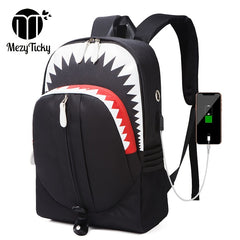Luminous Backpack Boys Shark Backpack Waterproof USB Charging Port