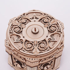 Vintage 3D Puzzle Music Box Layered Mechanical Intricate Carvings Beige Wooden