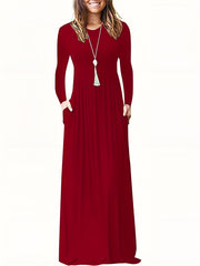 Solid Long Sleeve Maxi Dress With Pockets