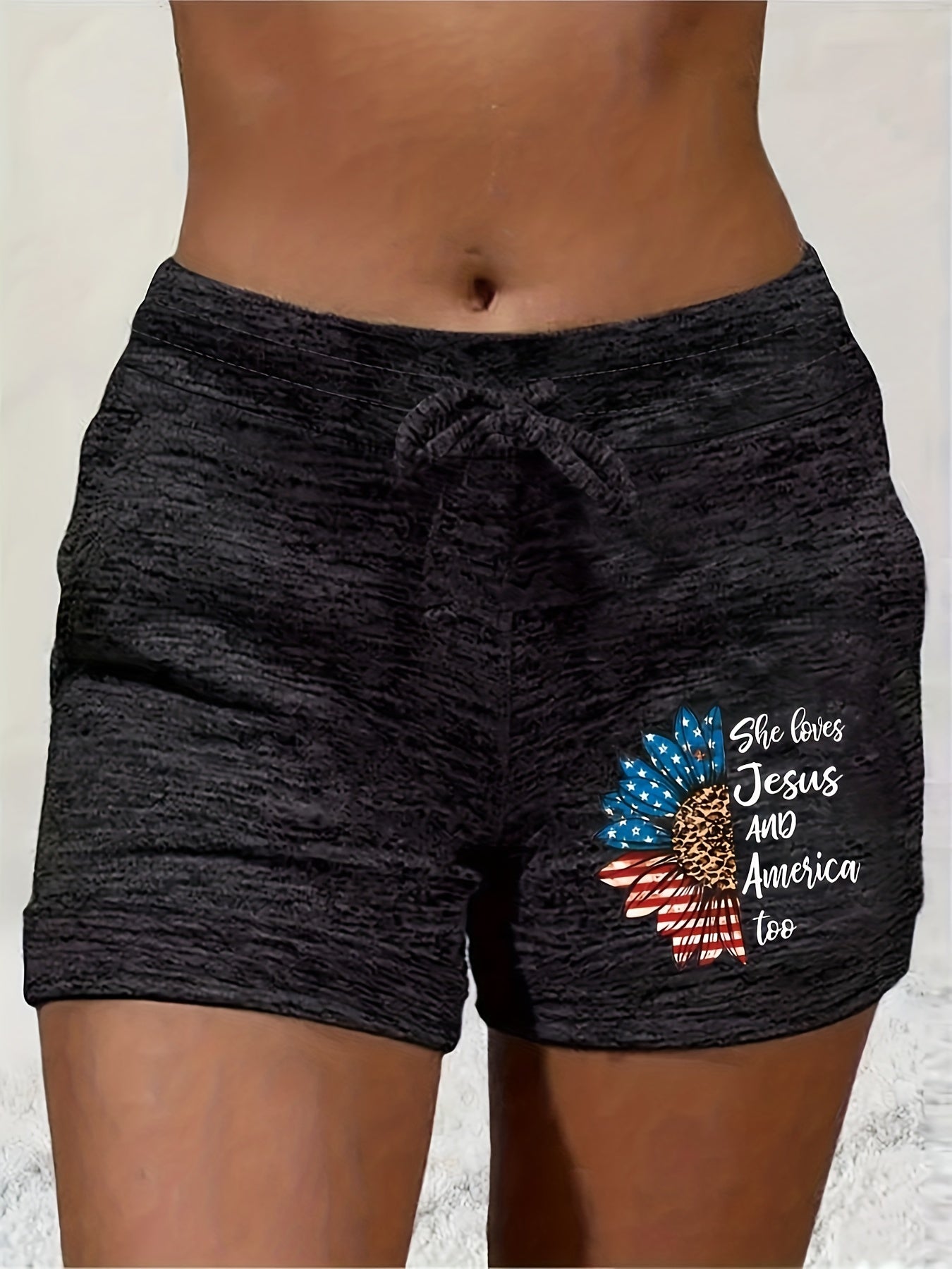 American Flag Drawstring Shorts for Women