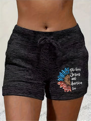 American Flag Drawstring Shorts for Women