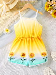 Girls Sunflower Vacation Style Cami Romper Jumpsuit