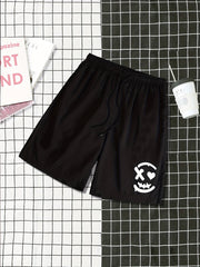 Smile Print Men's Summer Casual Shorts Elastic Waist Drawstring