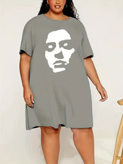 Cartoon Figure Print Lounge Dress Short Sleeve