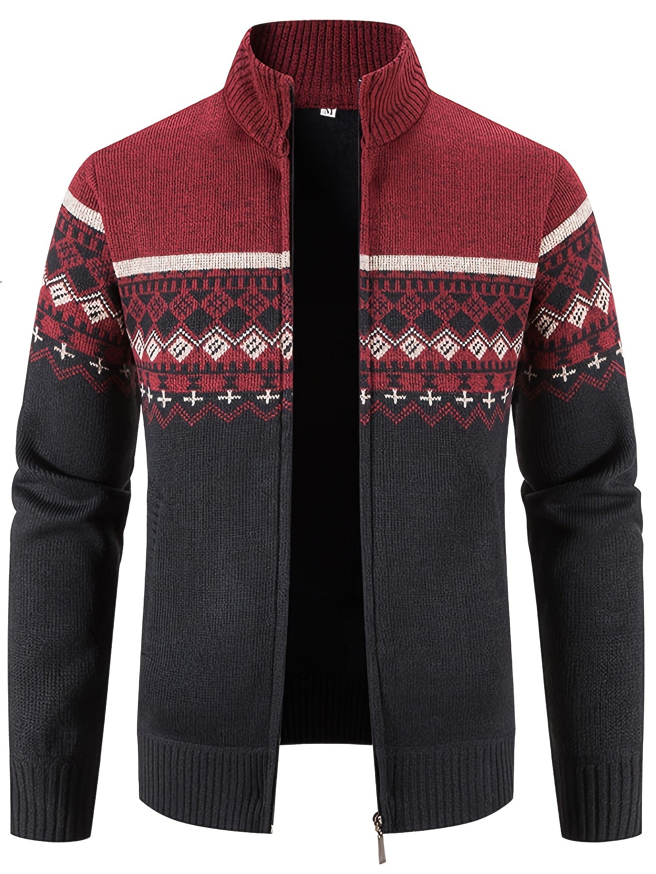 Men's Snowflake Cardigan, Stand Collar, Thickened Warm Knitting