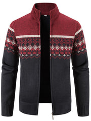 Men's Snowflake Cardigan, Stand Collar, Thickened Warm Knitting