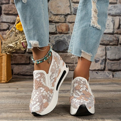 Floral Platform Sneakers Slip On Embroidered Shoes Comfortable Walking