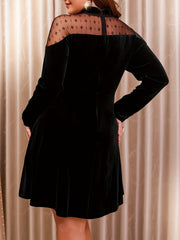 Women's Plus Velvet Mesh Long Sleeve Dress
