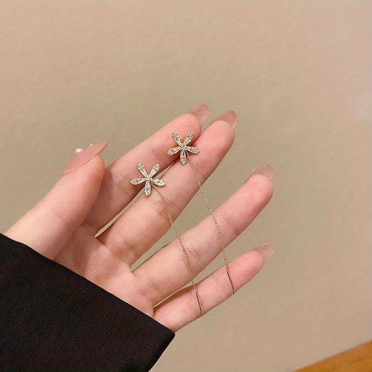 Flower Shape Tassel Dangle Earrings with Synthetic Gems