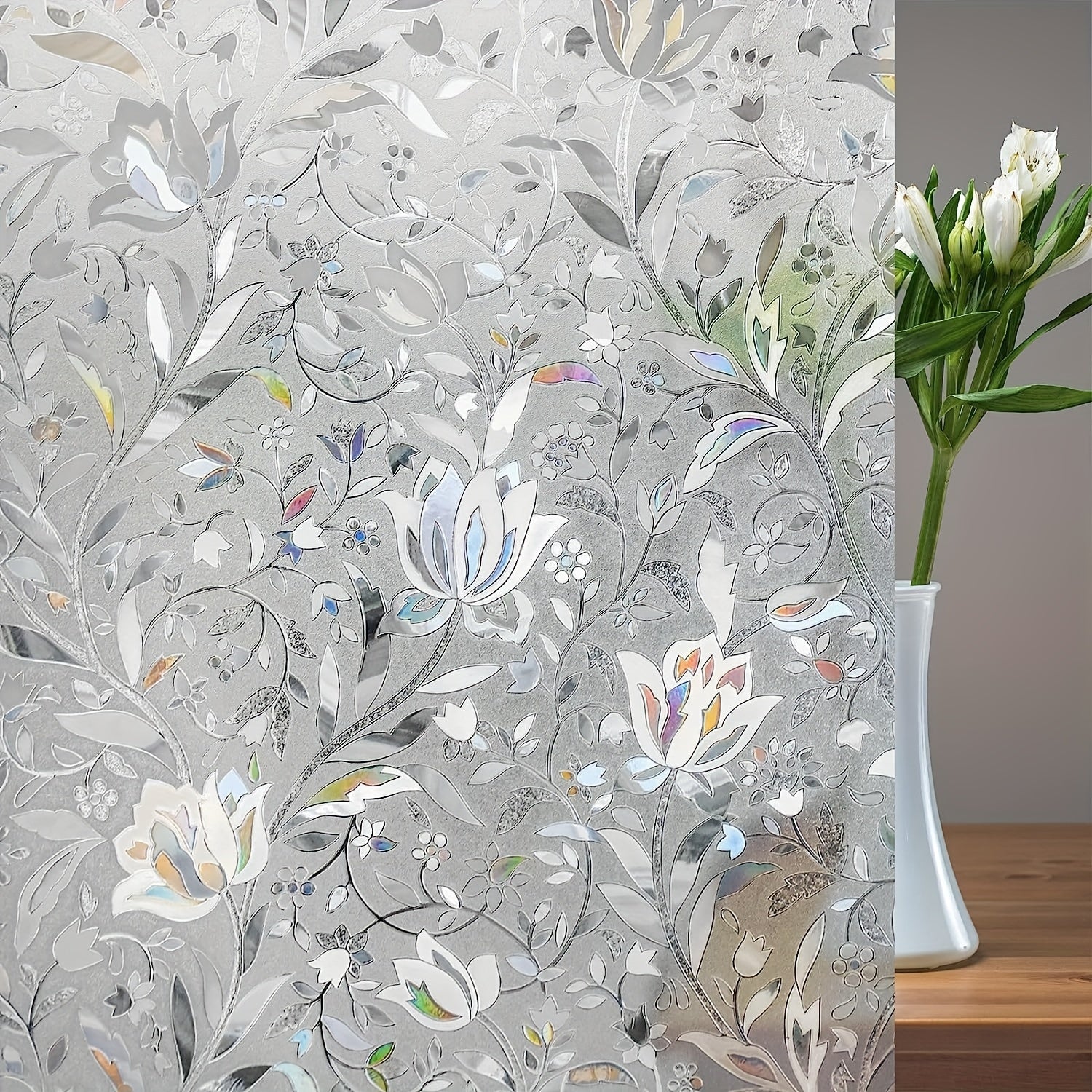 Frosted Retro Floral Tulips Privacy Glass Film Sun Protection Window Decal