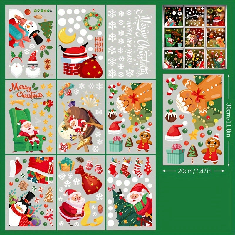 Christmas Window Stickers Set - Gingerbread Man, Santa Claus, Tree, Deer, Cat