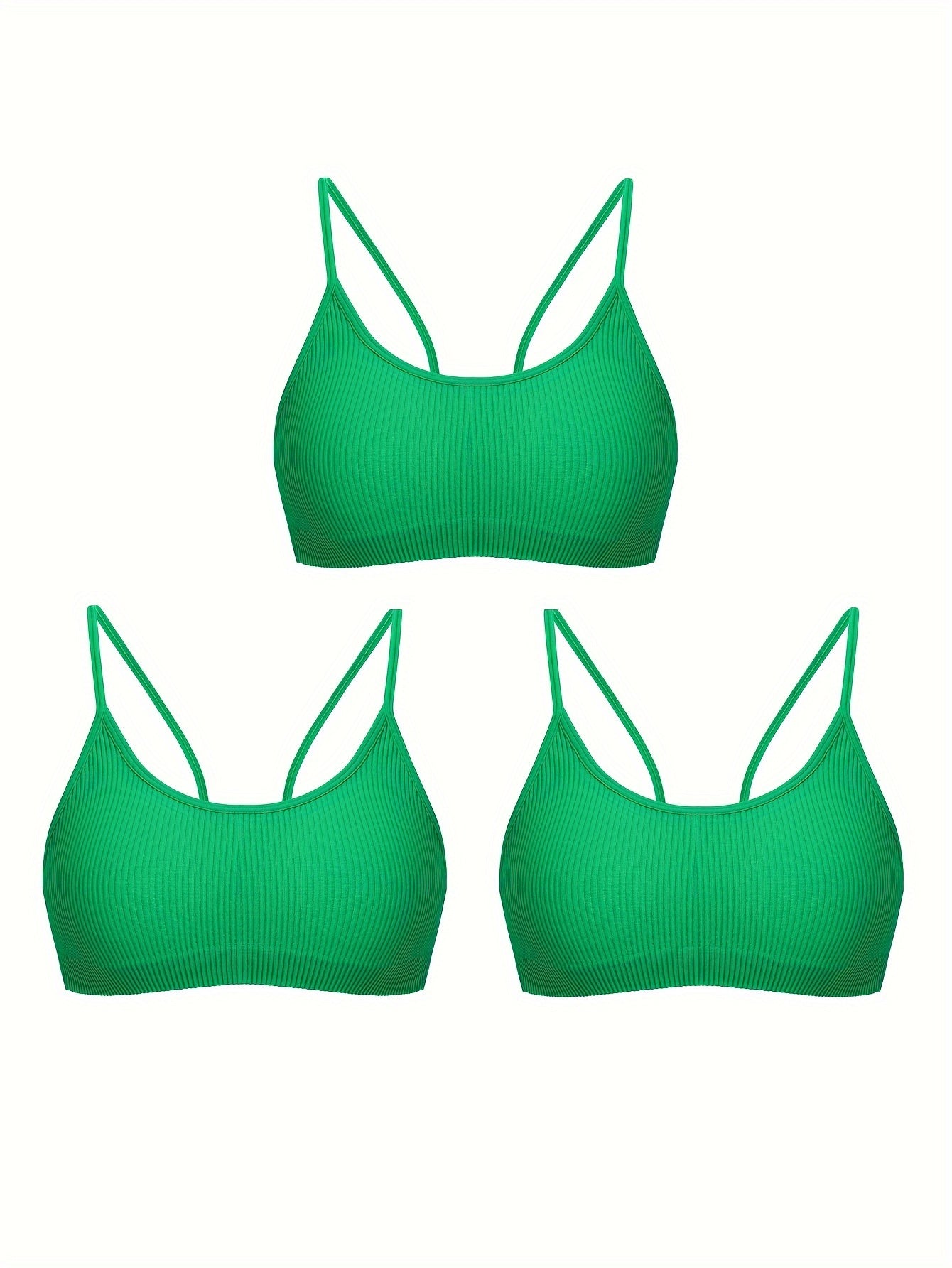 3pcs Ribbed Wireless Bras Breathable Stretch Bra Women's Lingerie & Underwear