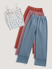 Floral Print Lounge Set Cami Top & Waffle Pants Women's Loungewear