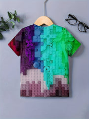 Boys Gradient Blocks Graphic T Shirt 3D Digital Print Casual Tee