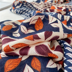 Chinese Style Scarf Leaves Pattern Long Breathable Shawl Wraps