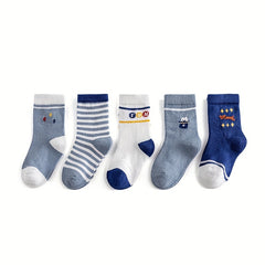Kids Knee High Cartoon Pattern Cotton Socks - Pack of 5