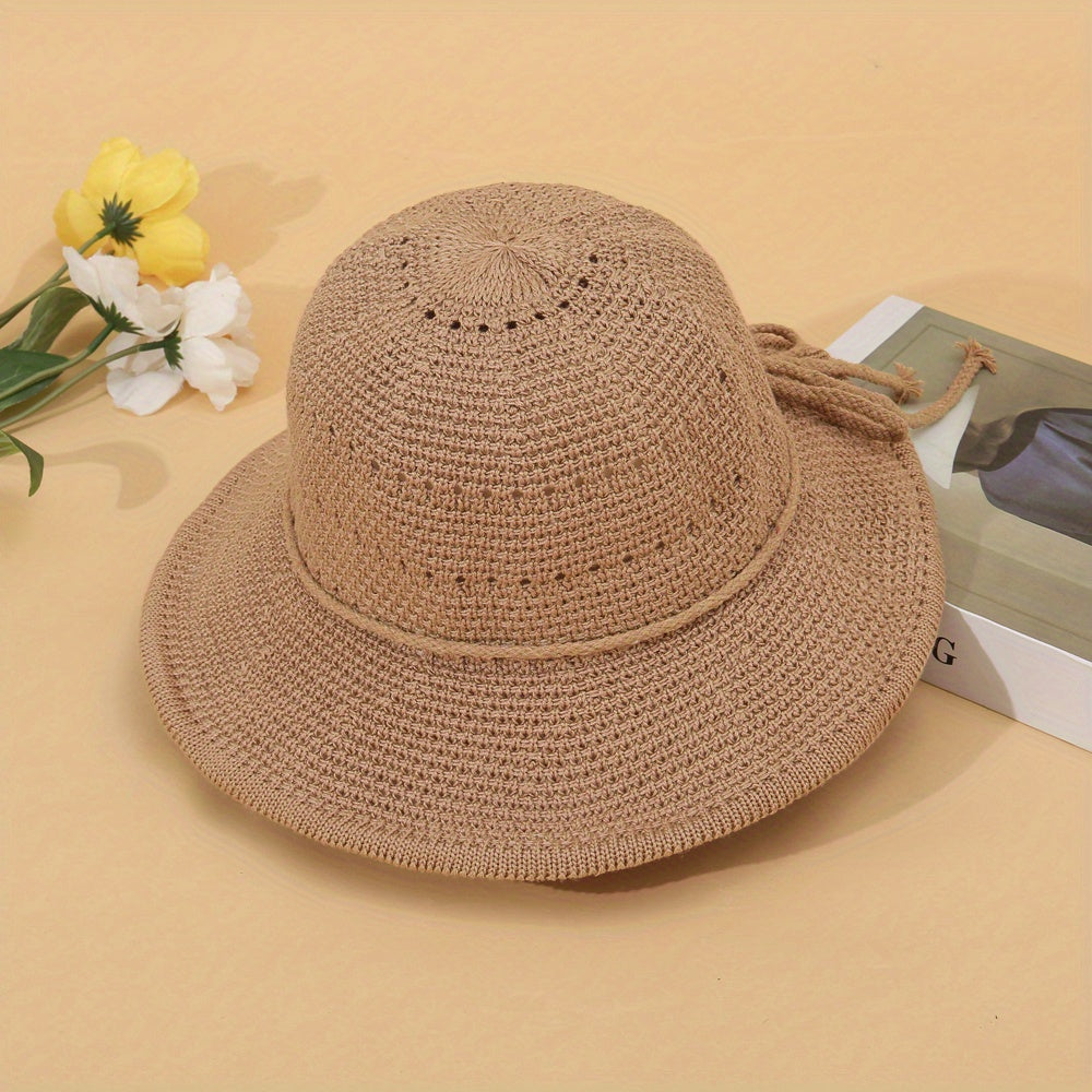 Crochet Hollow Out Bucket Hat Summer Sunscreen Fisherman Cap for Women