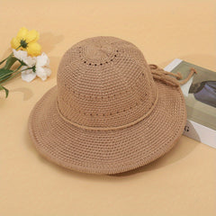 Crochet Hollow Out Bucket Hat Summer Sunscreen Fisherman Cap for Women