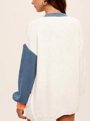 Colorblock Button Up Long Sleeve Cardigan With Pockets