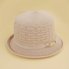 French Crochet Bucket Hat Solid Women Fedora Cap Sun Hat
