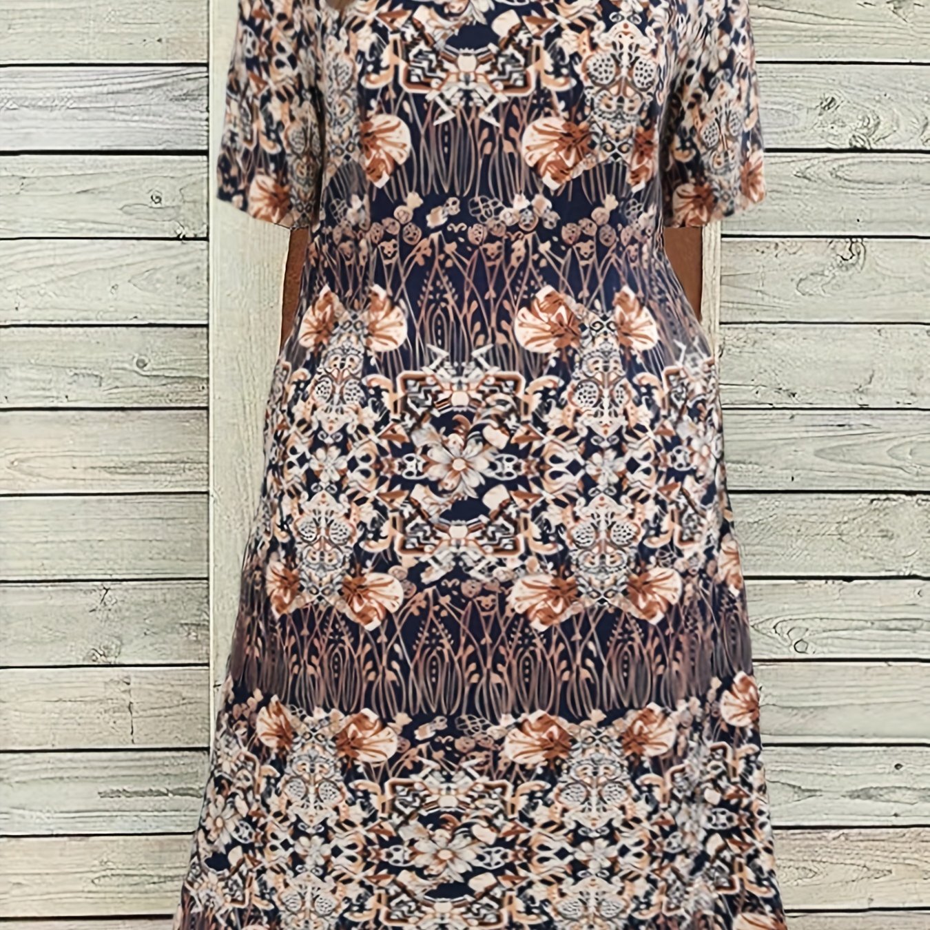 Boho Dress Women's Allover Print Short Sleeve Dress With Pockets