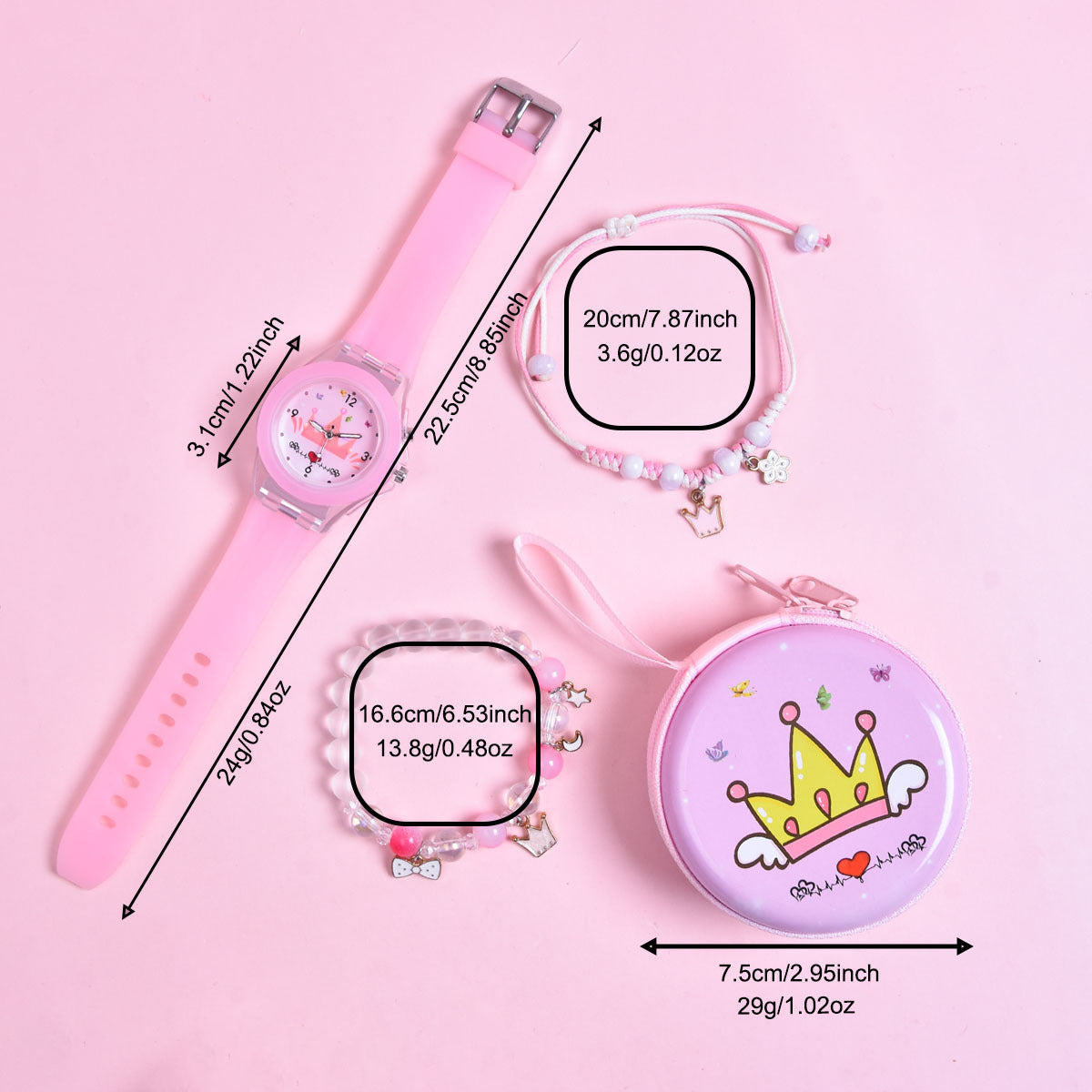 Princess Crown Silicone Strap Quartz Wristwatch Set