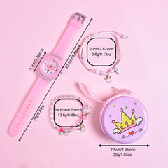 Princess Crown Silicone Strap Quartz Wristwatch Set
