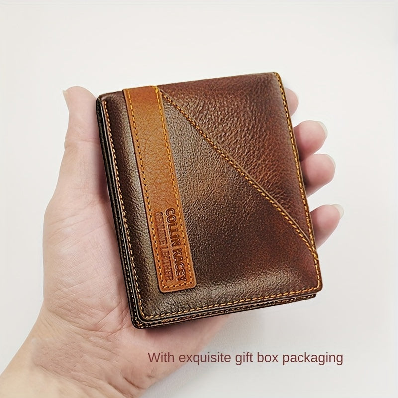 Men's Leather Bifold Wallet ID Window Birthday Gift