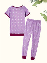 Kid's Polka Dot Pajama Set with Cartoon Cat Print - Cute Loungewear