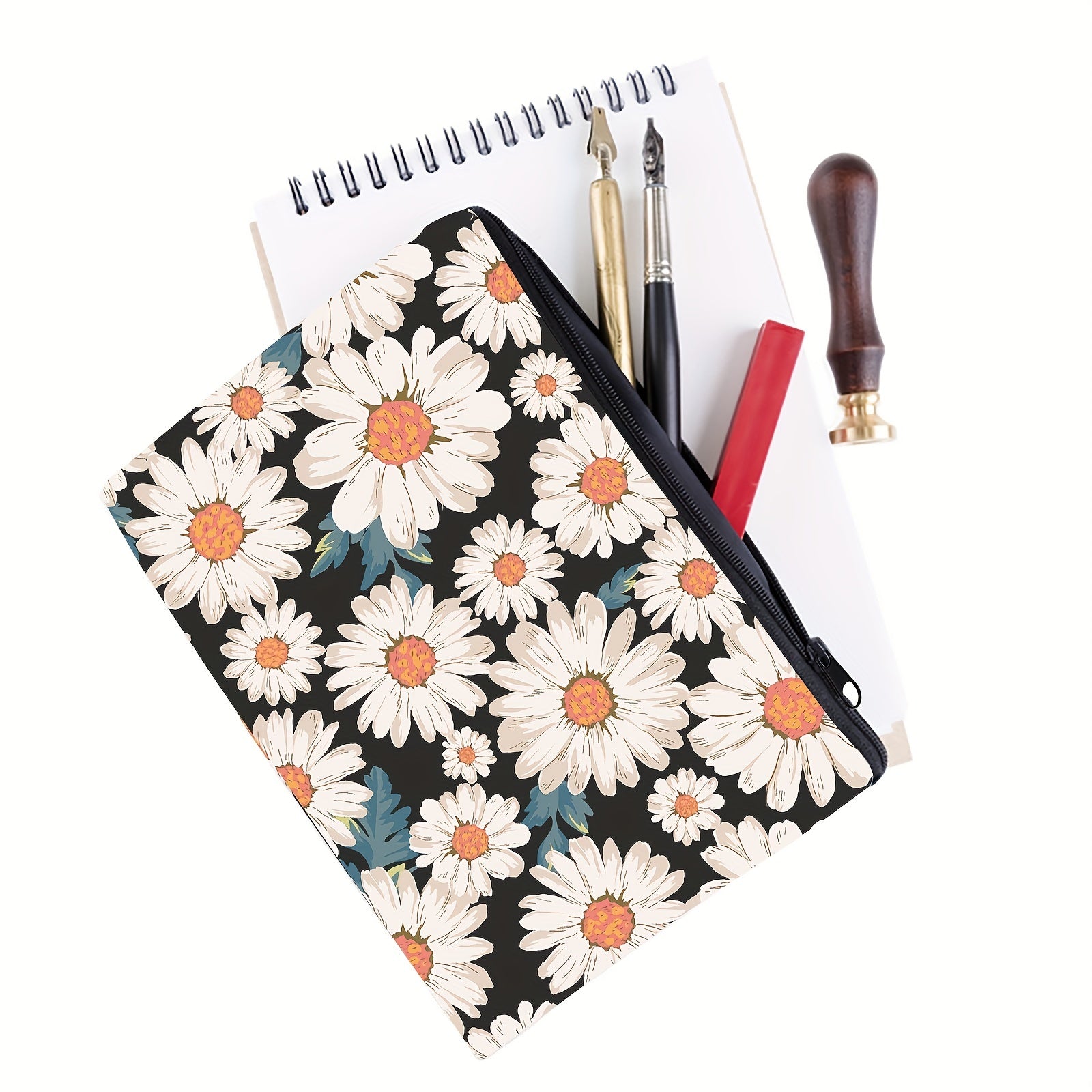 Daisy Print Square Makeup Bag Portable Toiletries Cosmetic Case Organiser