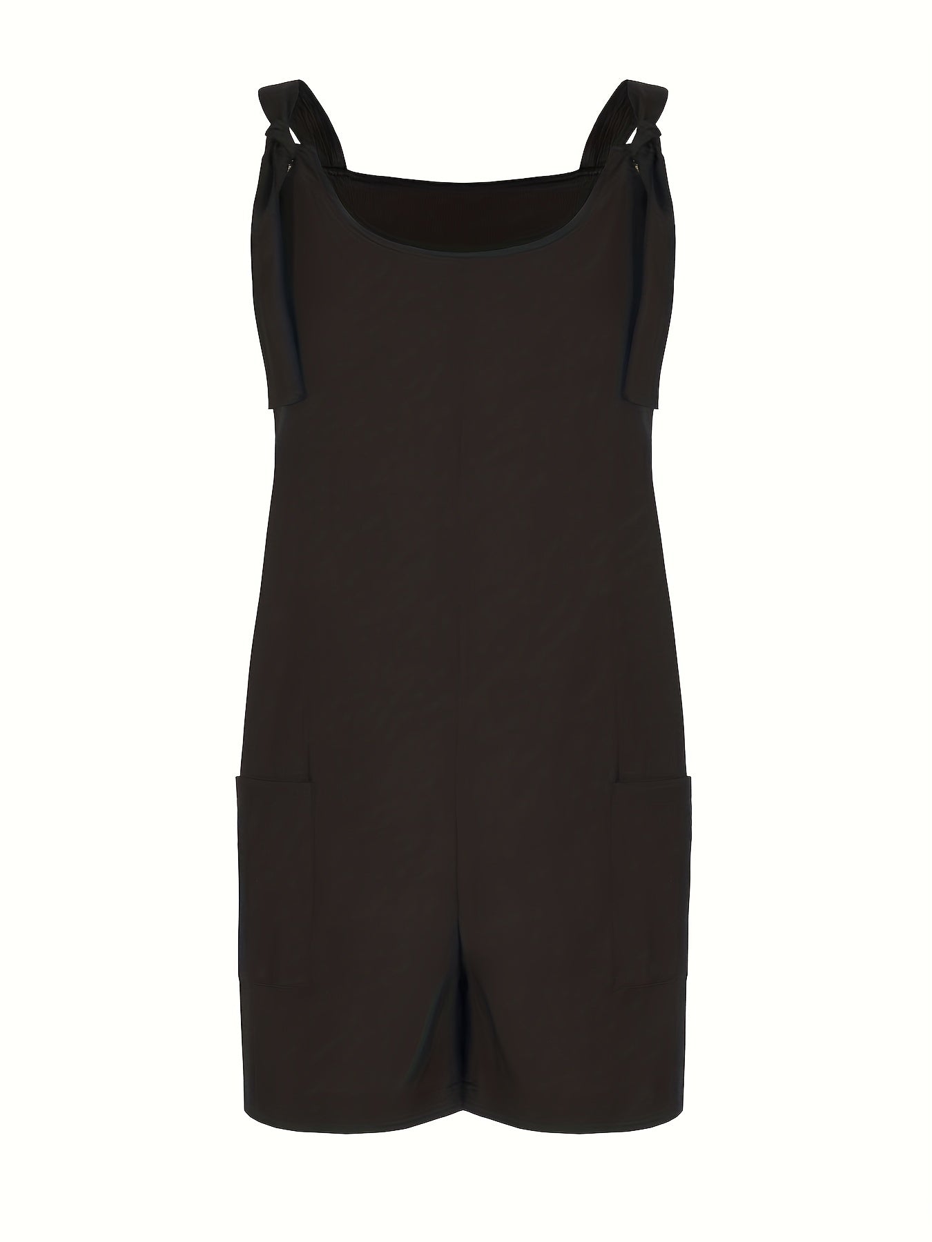 Solid Tie Shoulder Round Neck Romper Overalls