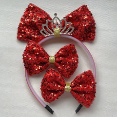 Sequin Bow Crown Hair Hoop & Hair Clips for Girls