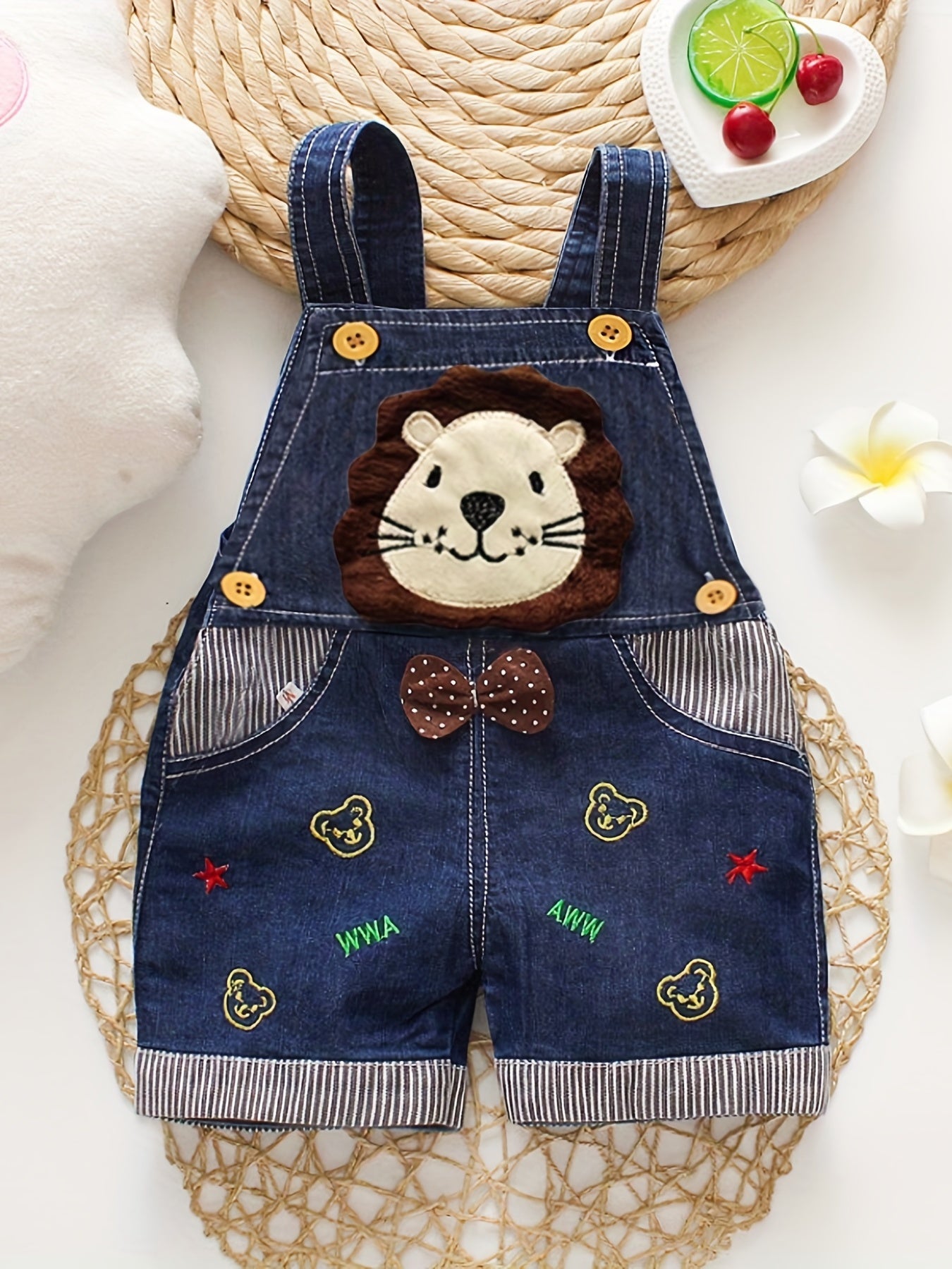 Lion Printed Overalls Soft Cotton Blend Suspender Pants