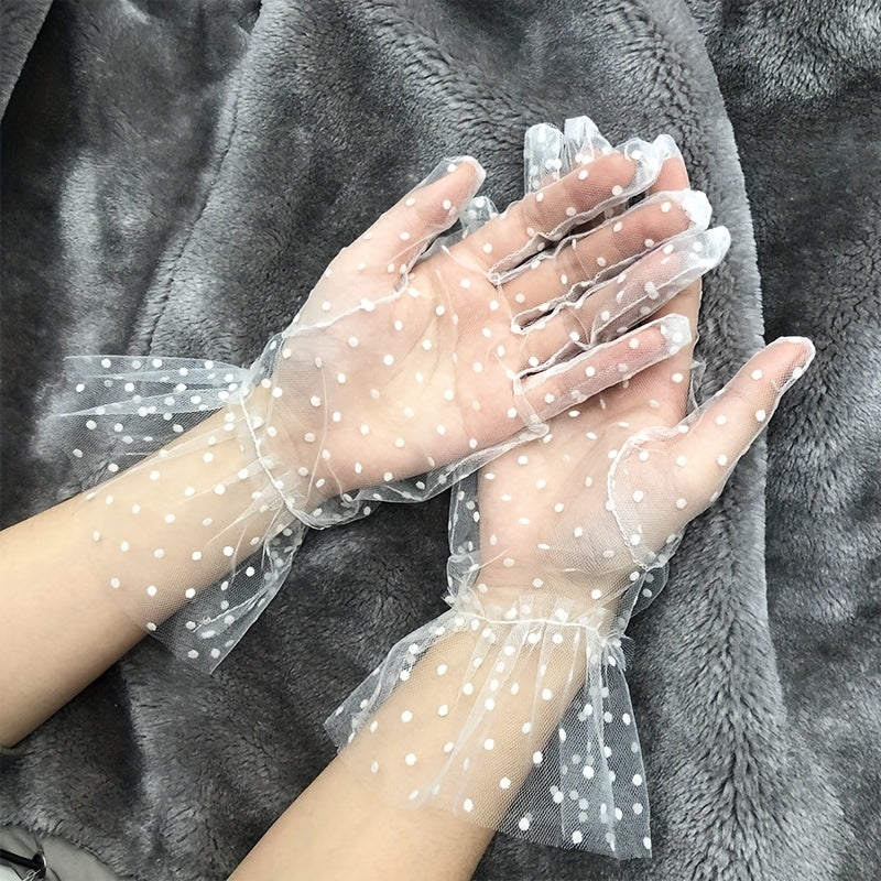 Polka Dot Lace Gloves Short Transparent Gloves for Party Prom Wedding